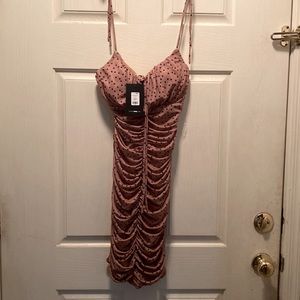 Fashion Nova Innocence Polka Dot Mini Brown/Combo Dress Size S NWT